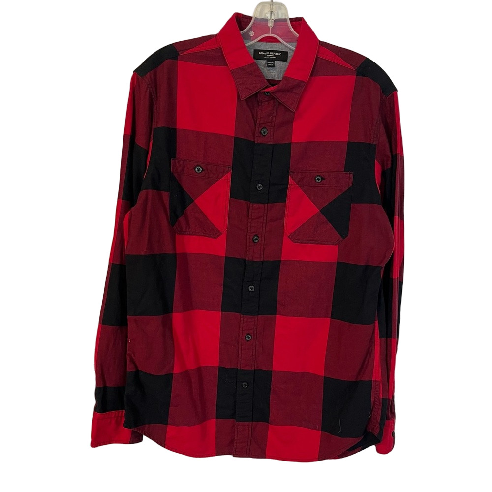 Banana Republic Men’s Red Black Buffalo Plaid Flannel Button Up Slim Fit Shirt M